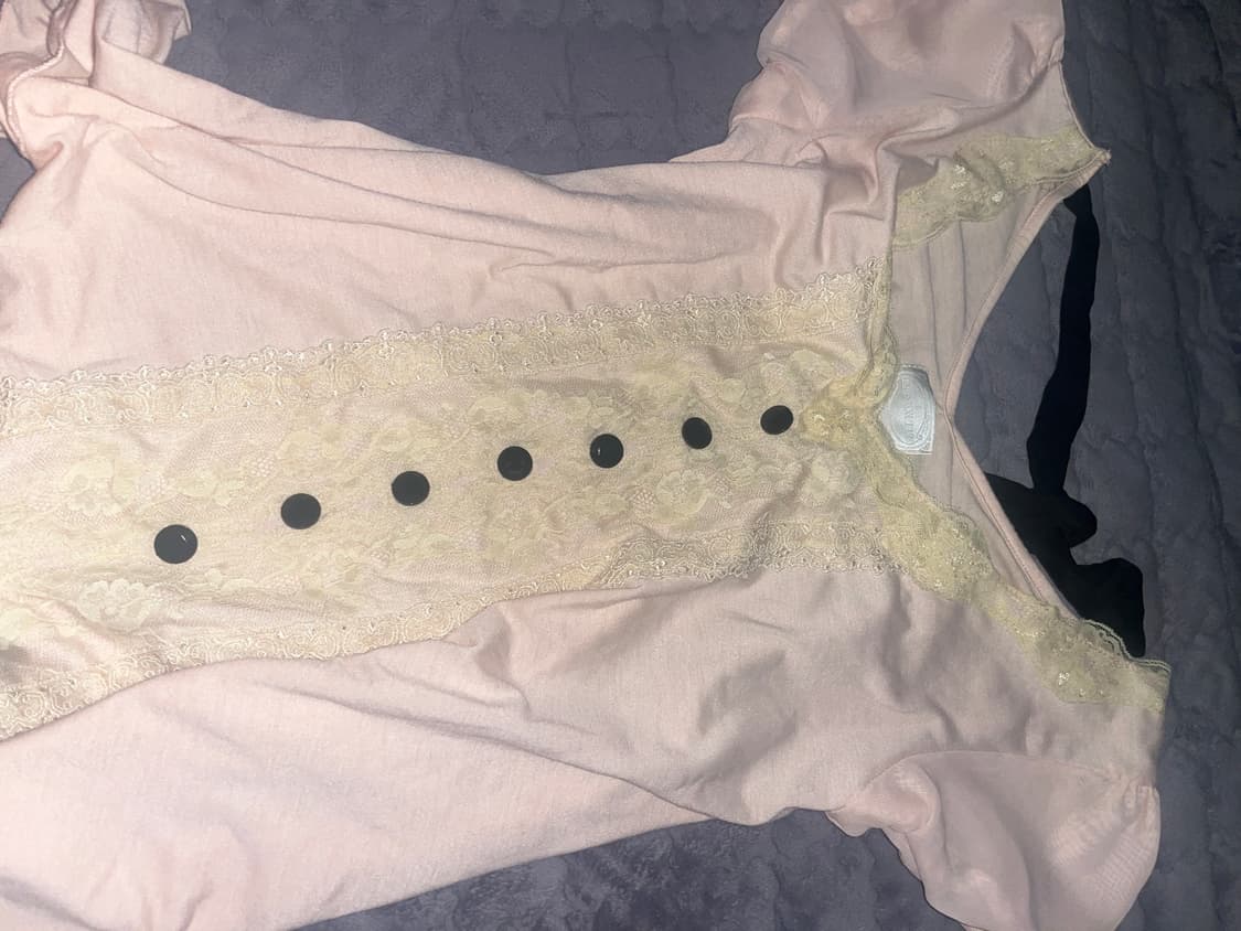 발레코어 오네갸루 프릴 리본 단추 빈티지 반팔 티셔츠 상품이미지2