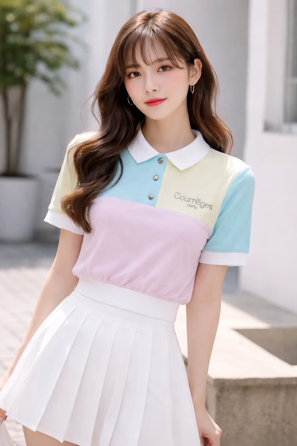 [S] Courreges 꾸레쥬 파스텔 배색 크롭 반팔 폴로 셔츠 상품이미지1