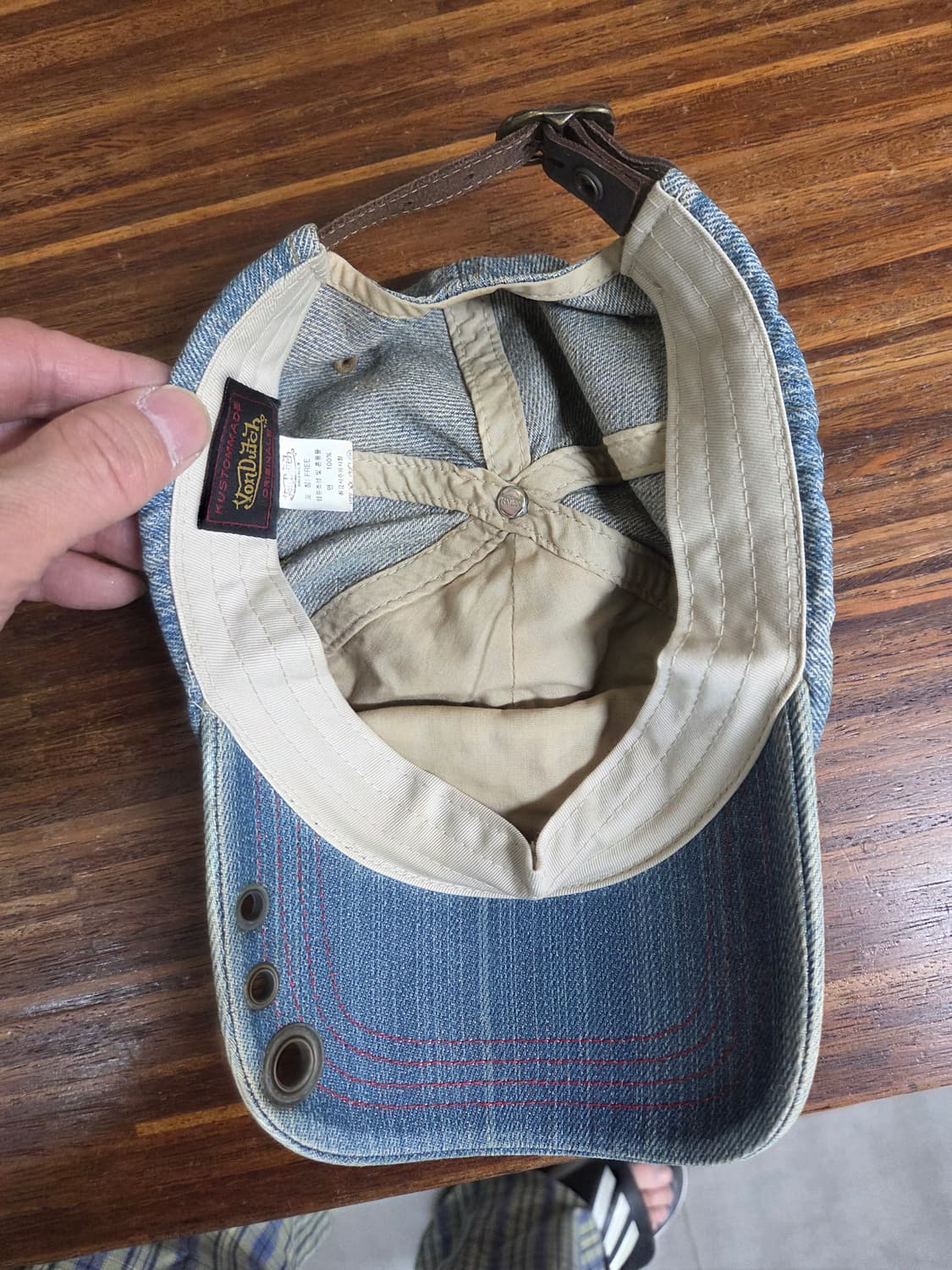 본더치 빈티지 가죽 스트랩 데님 모자 프리 상품이미지5