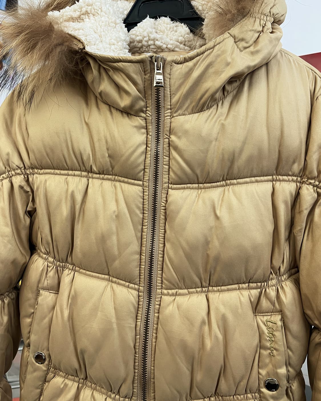 올드 빈티지 베이지 라쿤 퍼 후드 패딩 상품이미지6