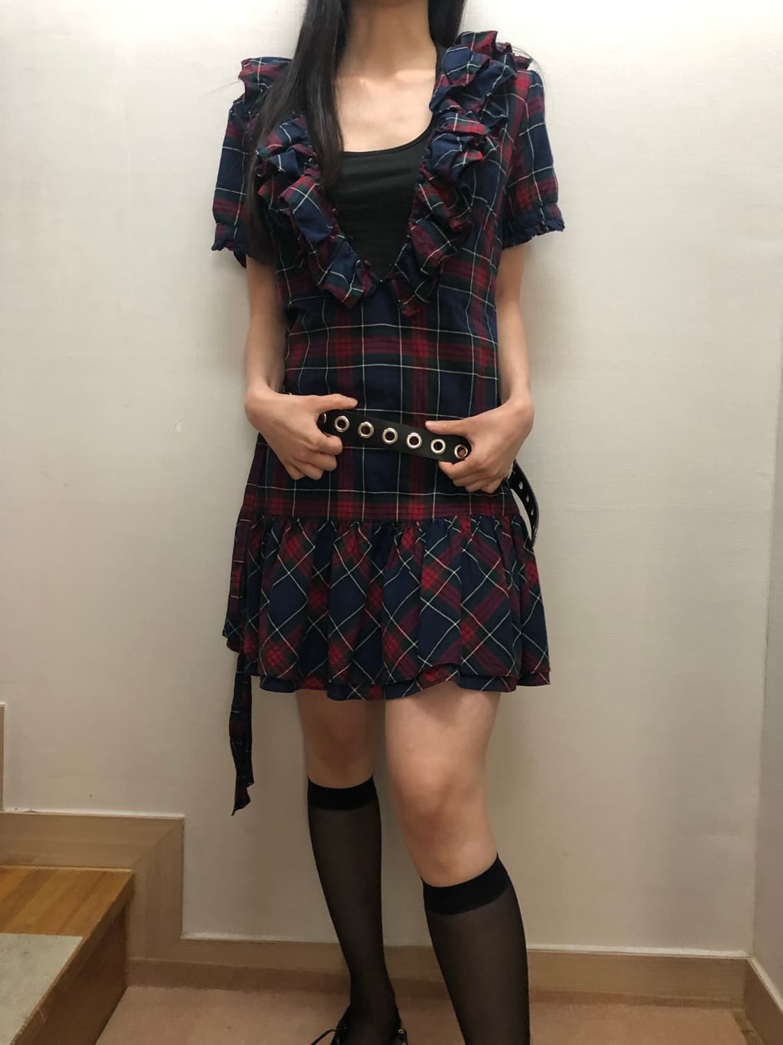 빈티지 펑크 체크 프릴 원피스 상품이미지2