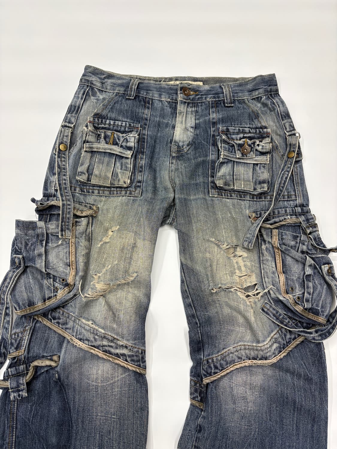 빈티지 디스트로이드 멀티포켓 카고 데님 팬츠 상품이미지4