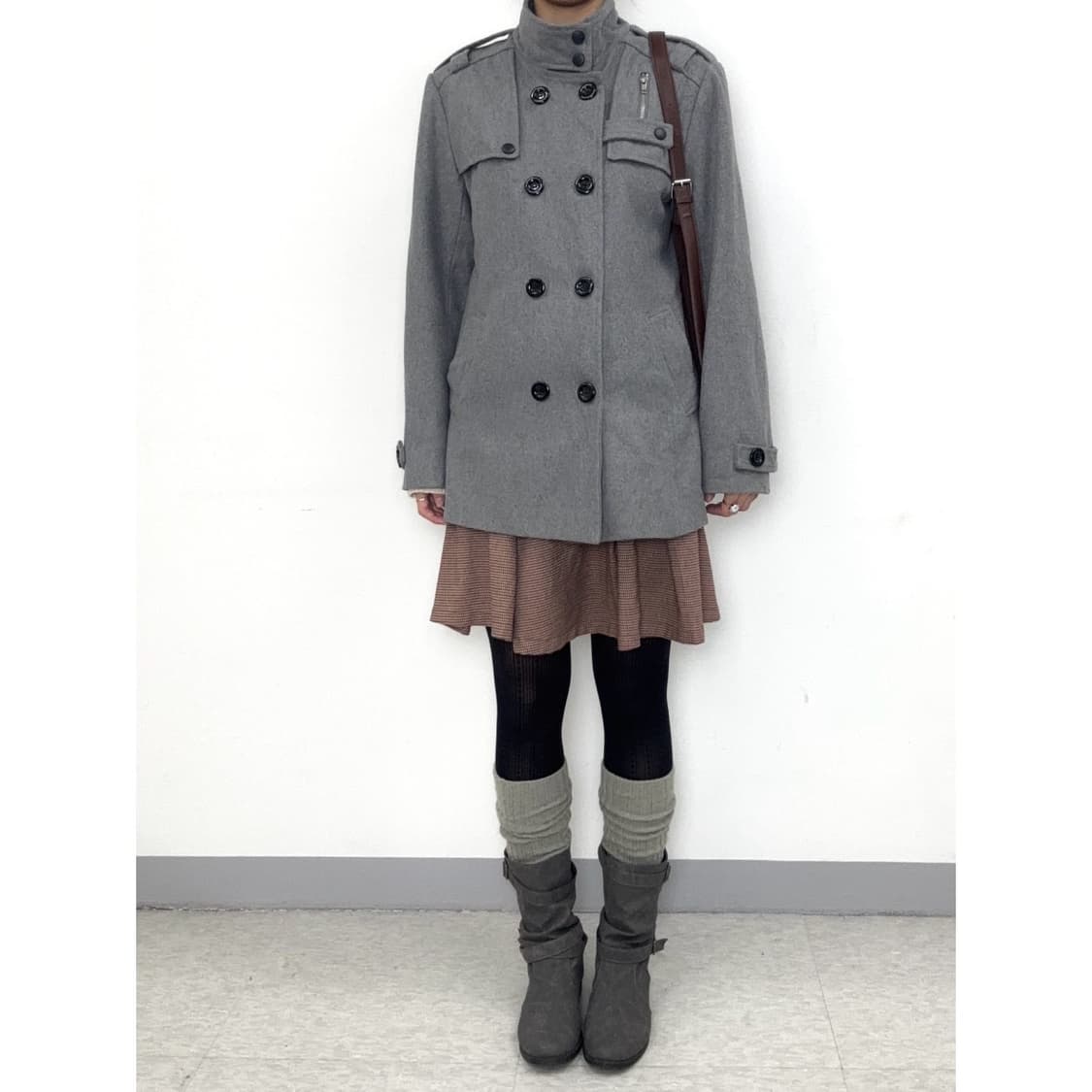 빈티지 그레이 하이넥 더블 코트 상품이미지2