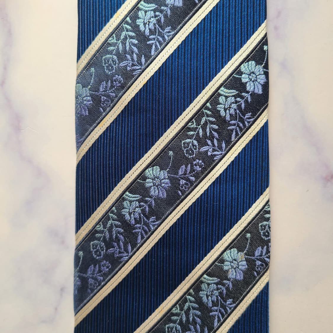니나리치 실크 스트라이프 플라워 패턴 넥타이 9.4cm A등급 E708 상품이미지5