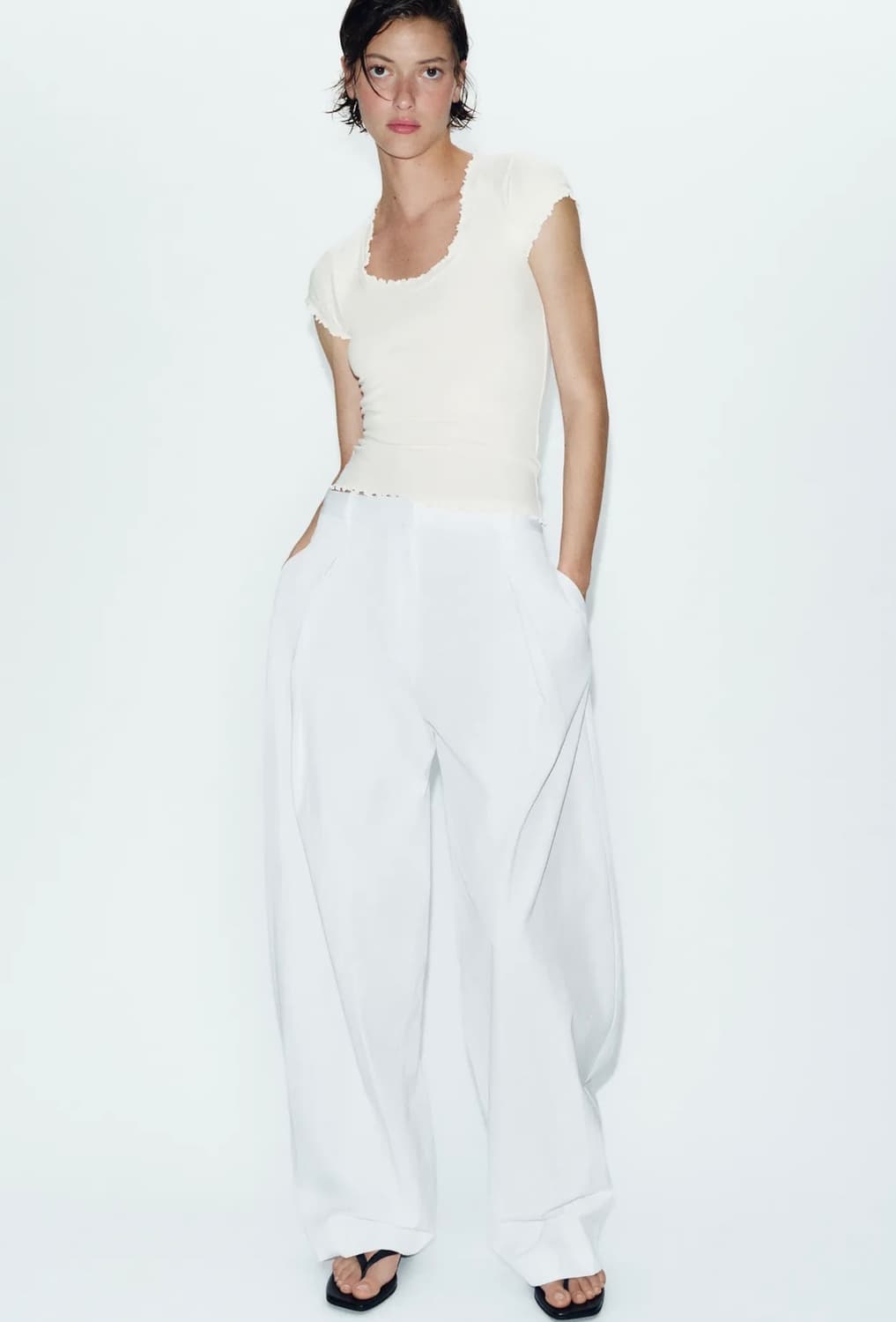 ZARA 자라 리넨 반소매 티셔츠 상품이미지3