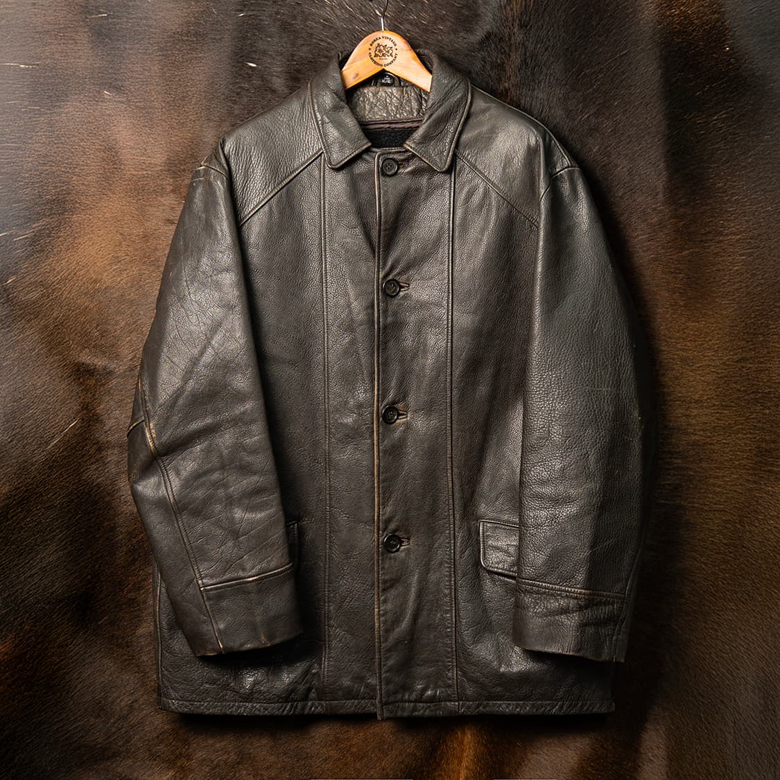 [115] 90s 케네스콜 카우스킨 리얼 레더 카코트 다크 브라운  상품이미지1