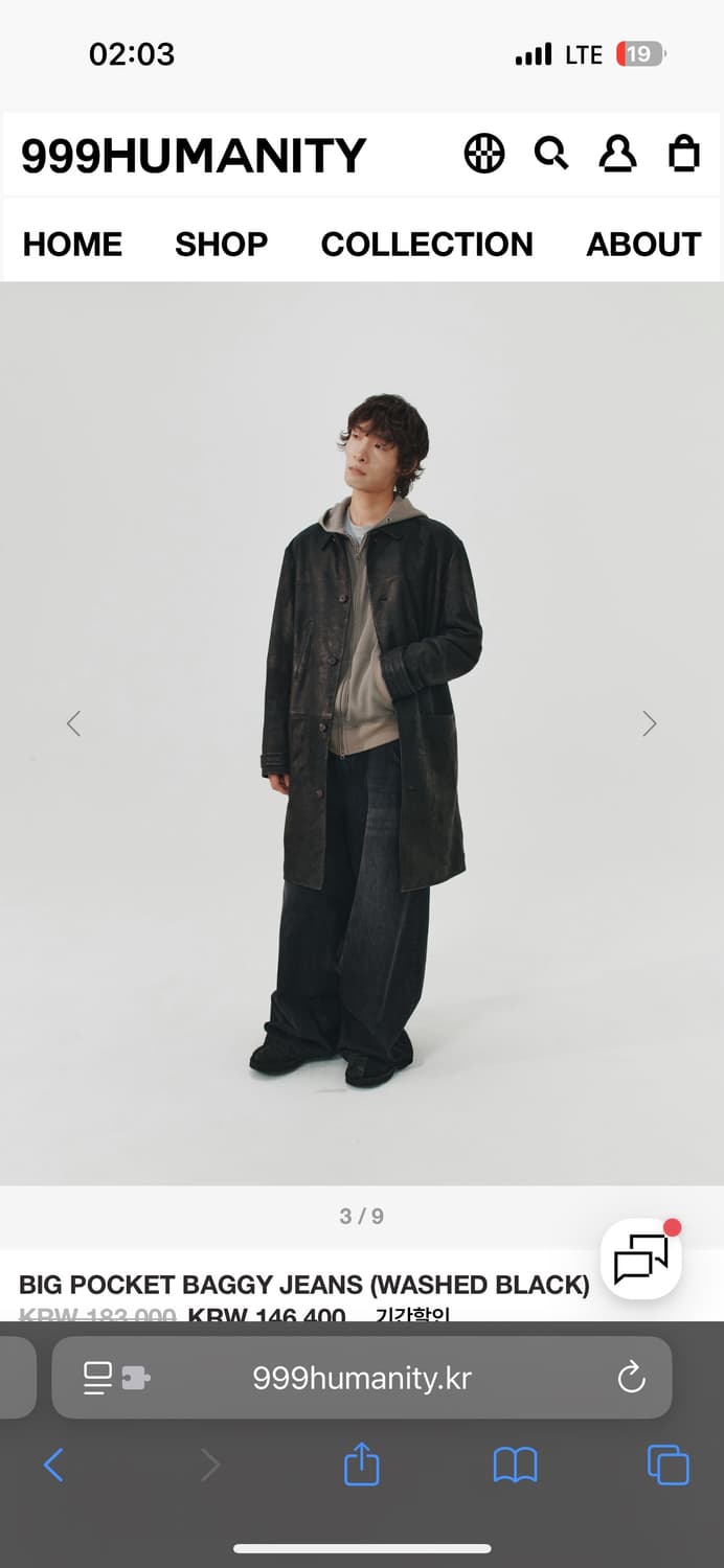 999휴머니티 BIG POCKET BAGGY JEANS (워시드 블랙) 상품이미지3