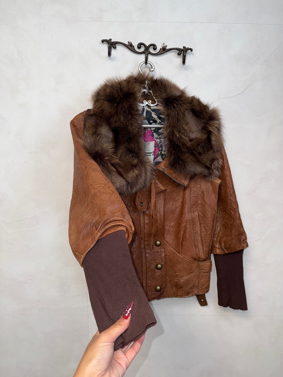 Camel brown lamb skin fox fur warmer jk 상품이미지2