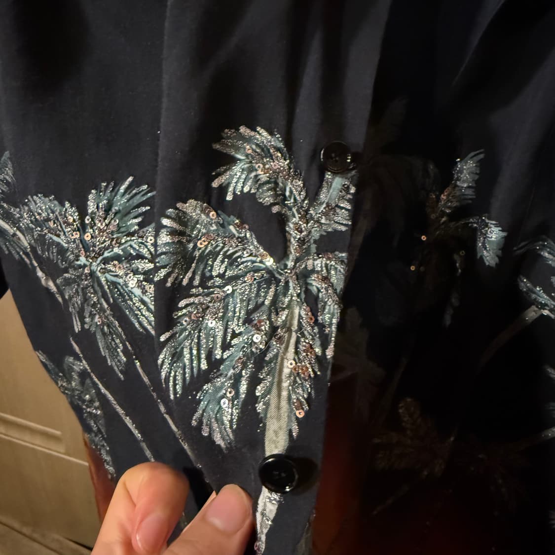 셀린느 시퀸(스팽글) 야자수 하와이안 셔츠 상품이미지6