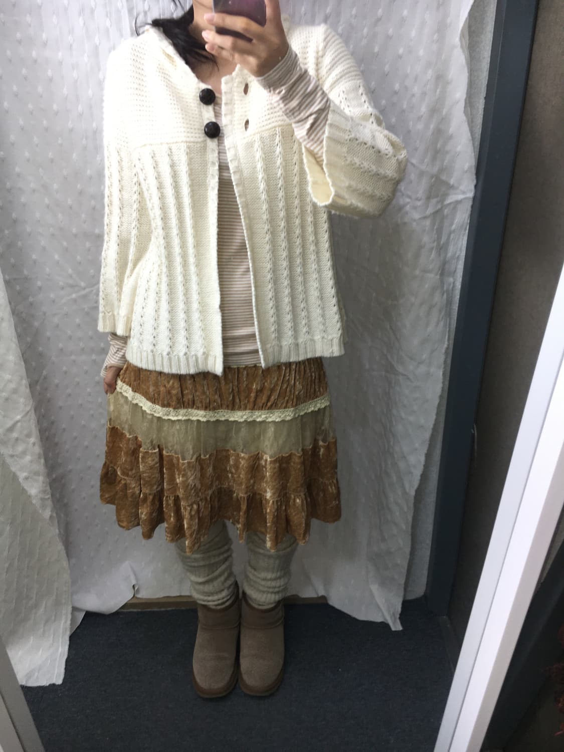 카멜 벨벳 레이스 스커트 상품이미지2