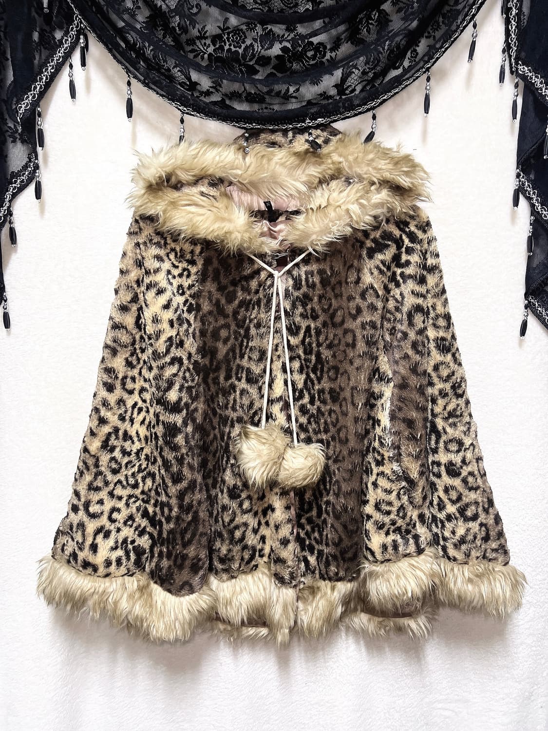 호피 레오파드 폼폼 퍼후드 케이프 망토 판초 오네갸루 라떼 핀터 펑크 상품이미지8