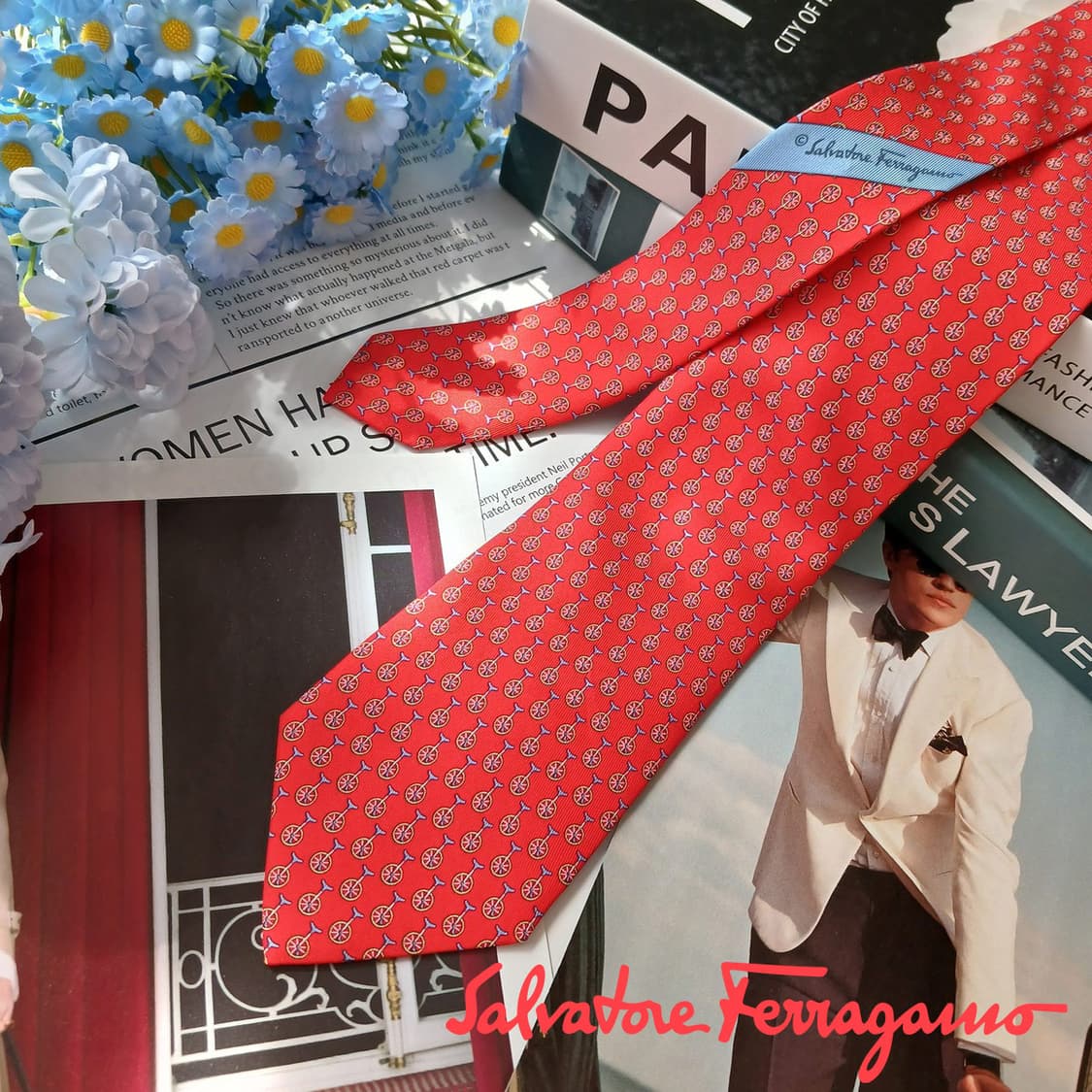 살바토레 페라가모 실크 레드 넥타이 8cm S~A+등급 E954 상품이미지1