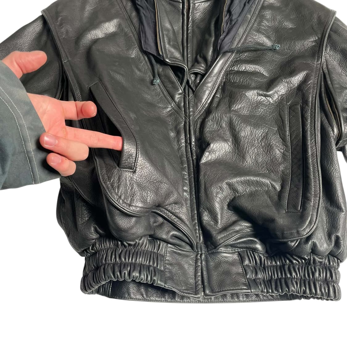 90's robert comstock 소가죽 히든 후드 지퍼 봄버 상품이미지5