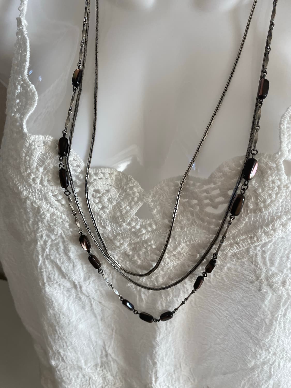 빈티지 브라운 비즈 3중 레이어드 네크리스 목걸이  상품이미지4