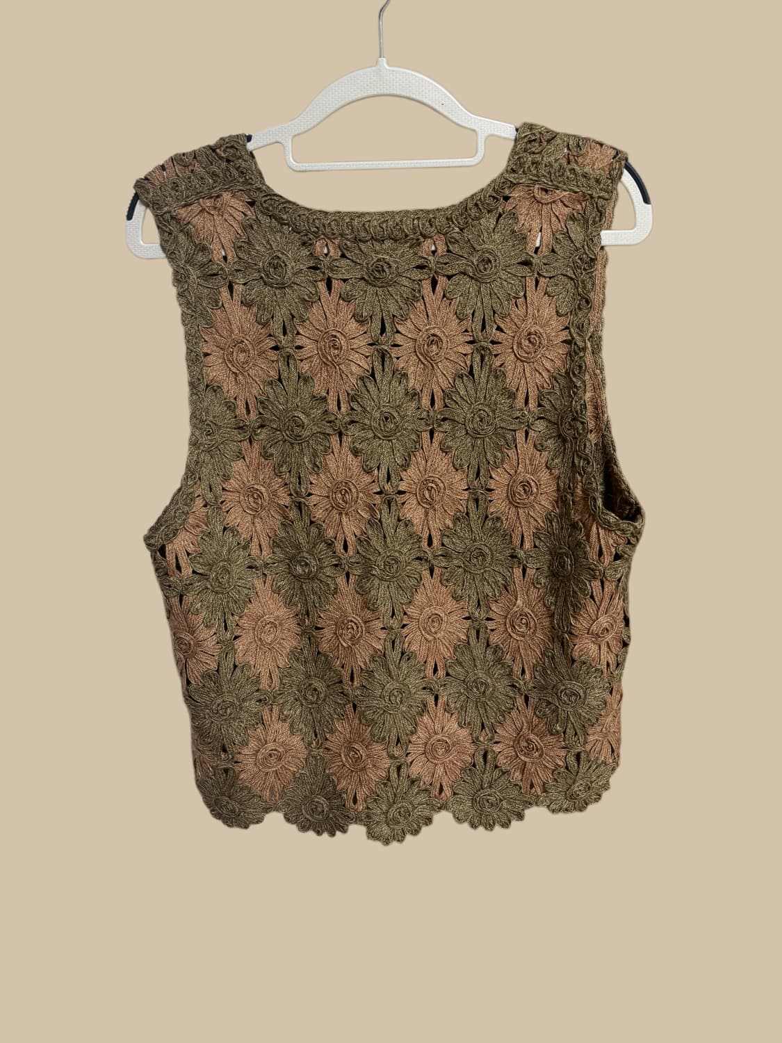 빈티지 핑크 카키 크로쉐 베스트 상품이미지2