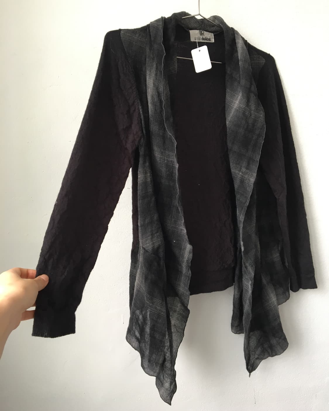Check pattern drape woolen open caridgan 상품이미지4