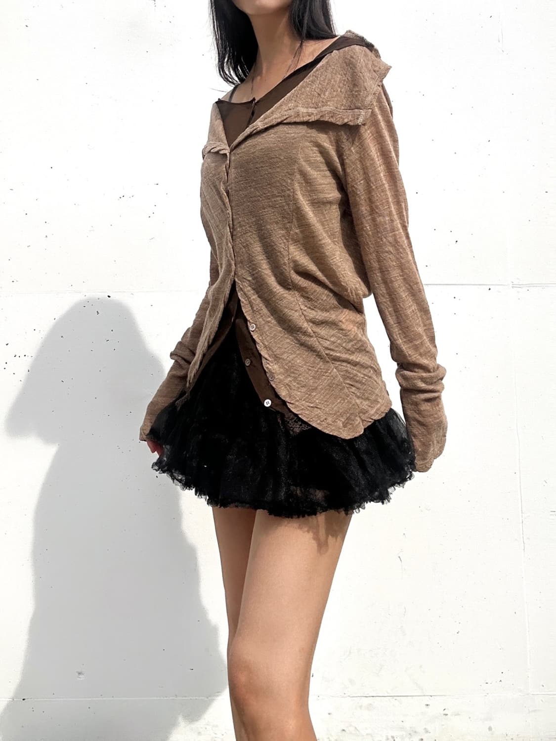 2 layered lace knit / brown 상품이미지1