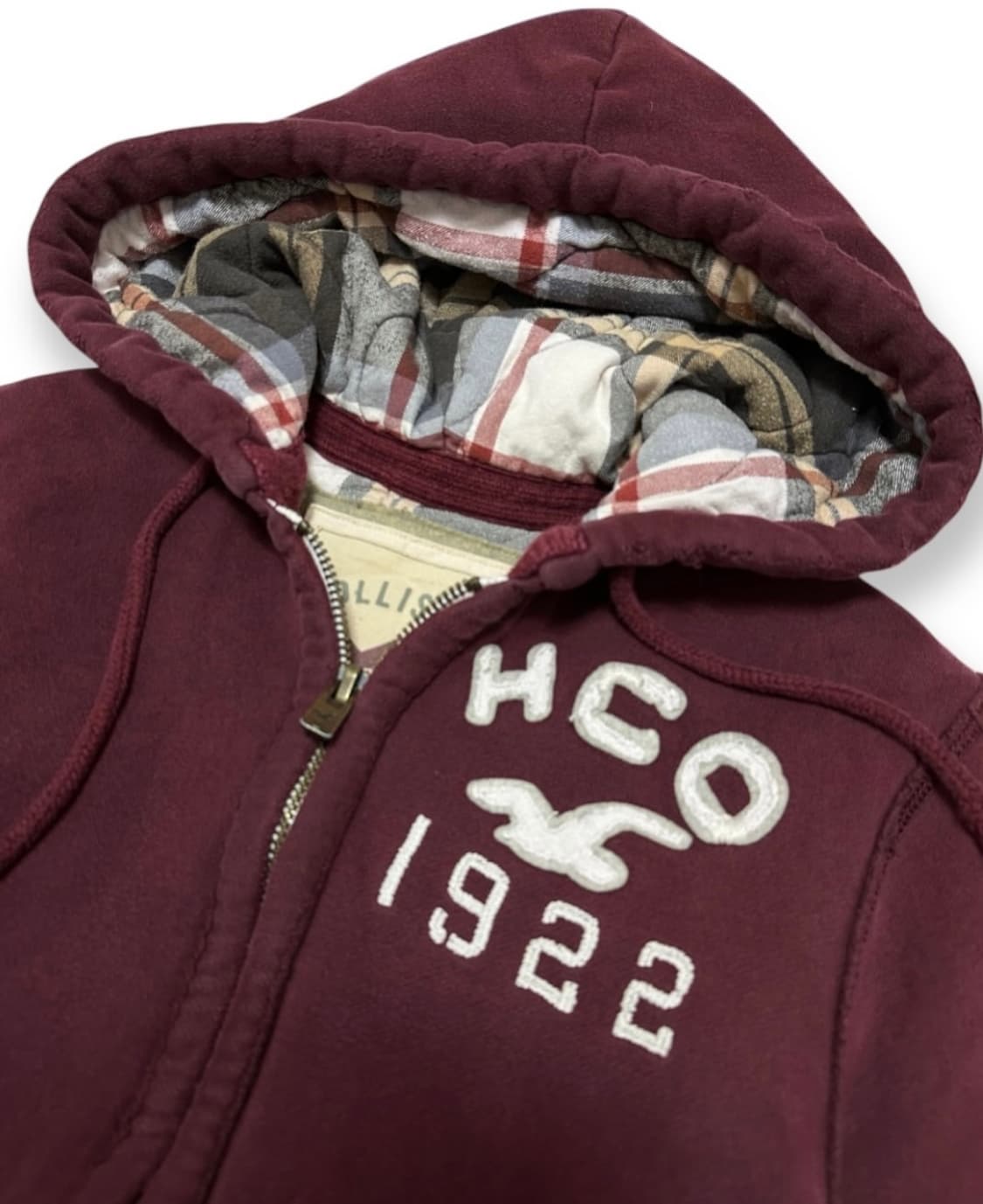 홀리스터 안감 체크 버건디 후드집업 상품이미지3