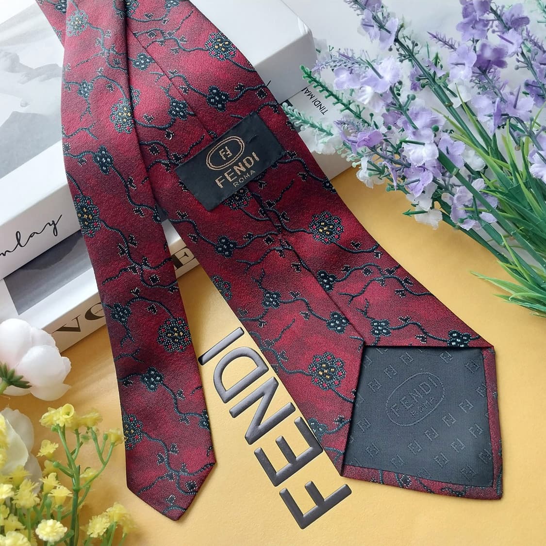 펜디 실크 와인 플로럴 자카드 넥타이 8.9cm A+~A등급 K1325
 상품이미지4