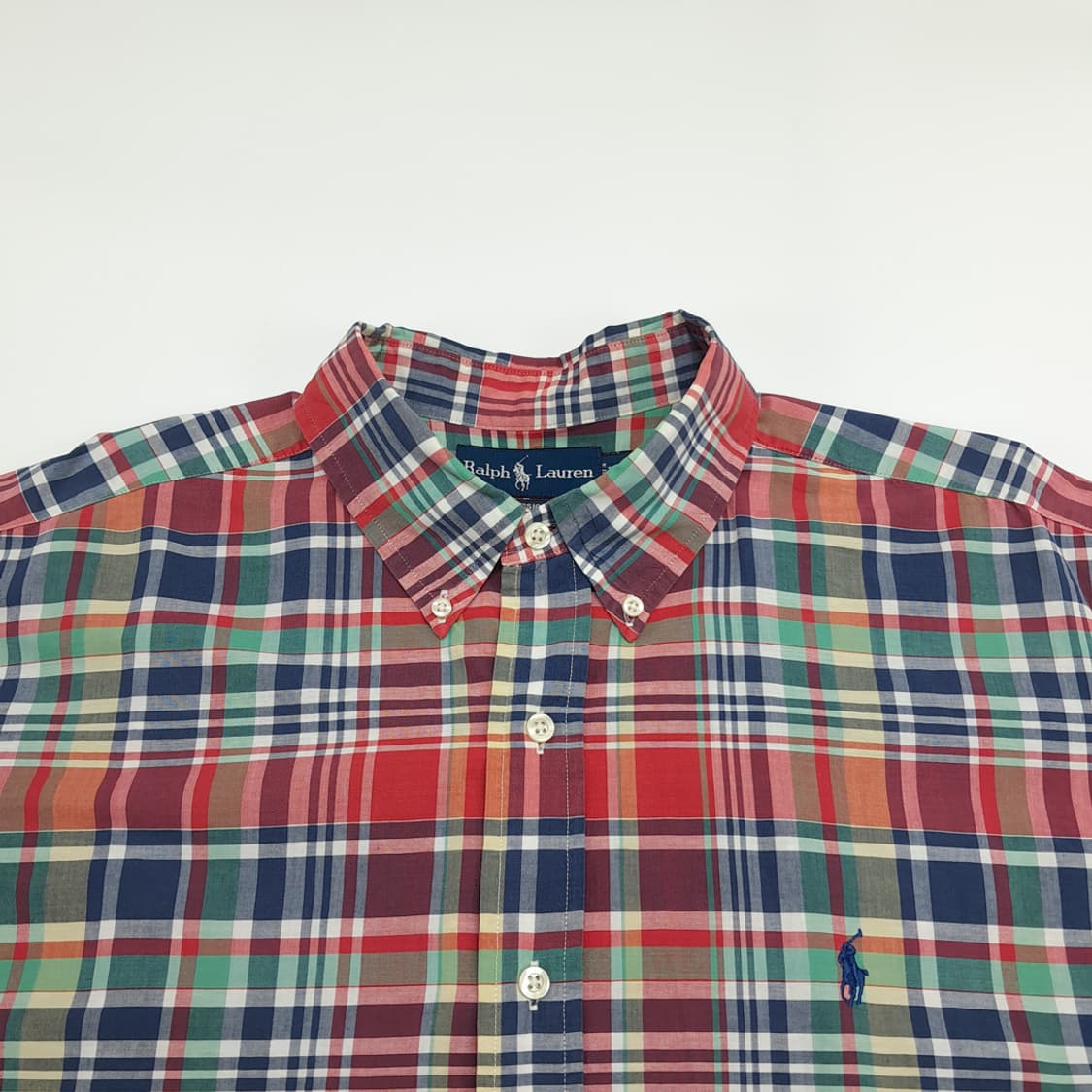 Co542 2XL 폴로 랄프로렌 버건디네이비 매드라스 반팔 셔츠 남방 상품이미지2