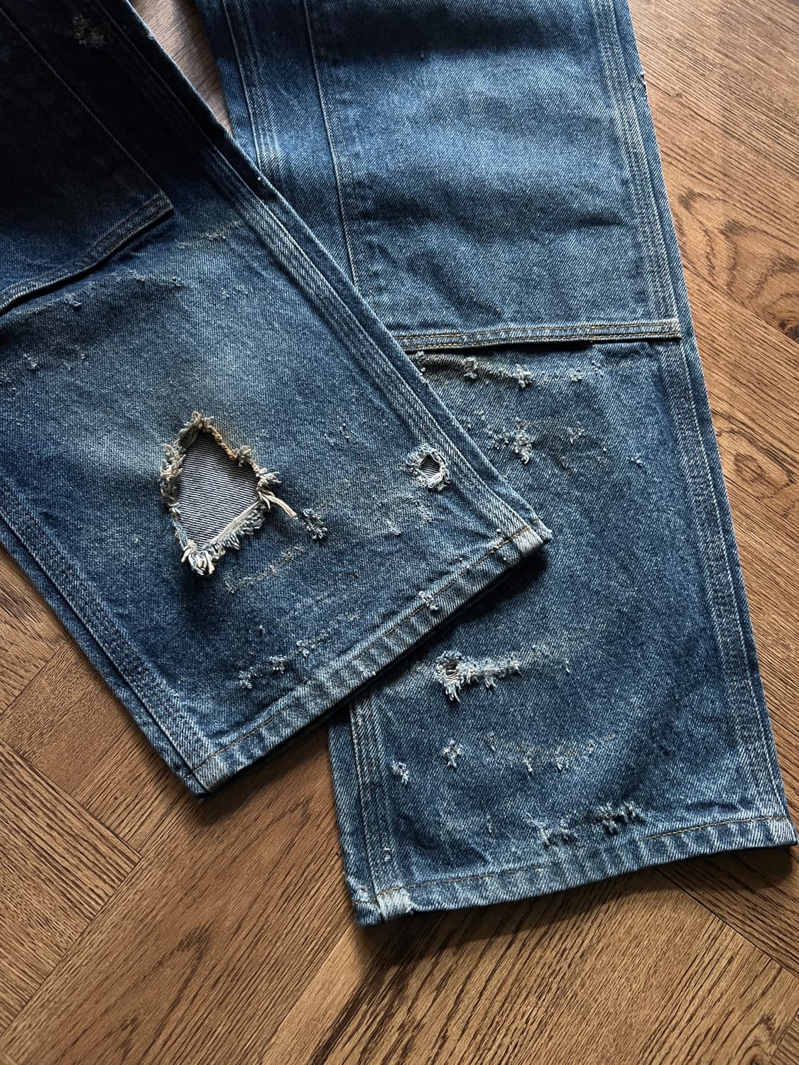 [36]칼하트 USA 빈티지 데미지드 더블니 데님 팬츠 상품이미지2