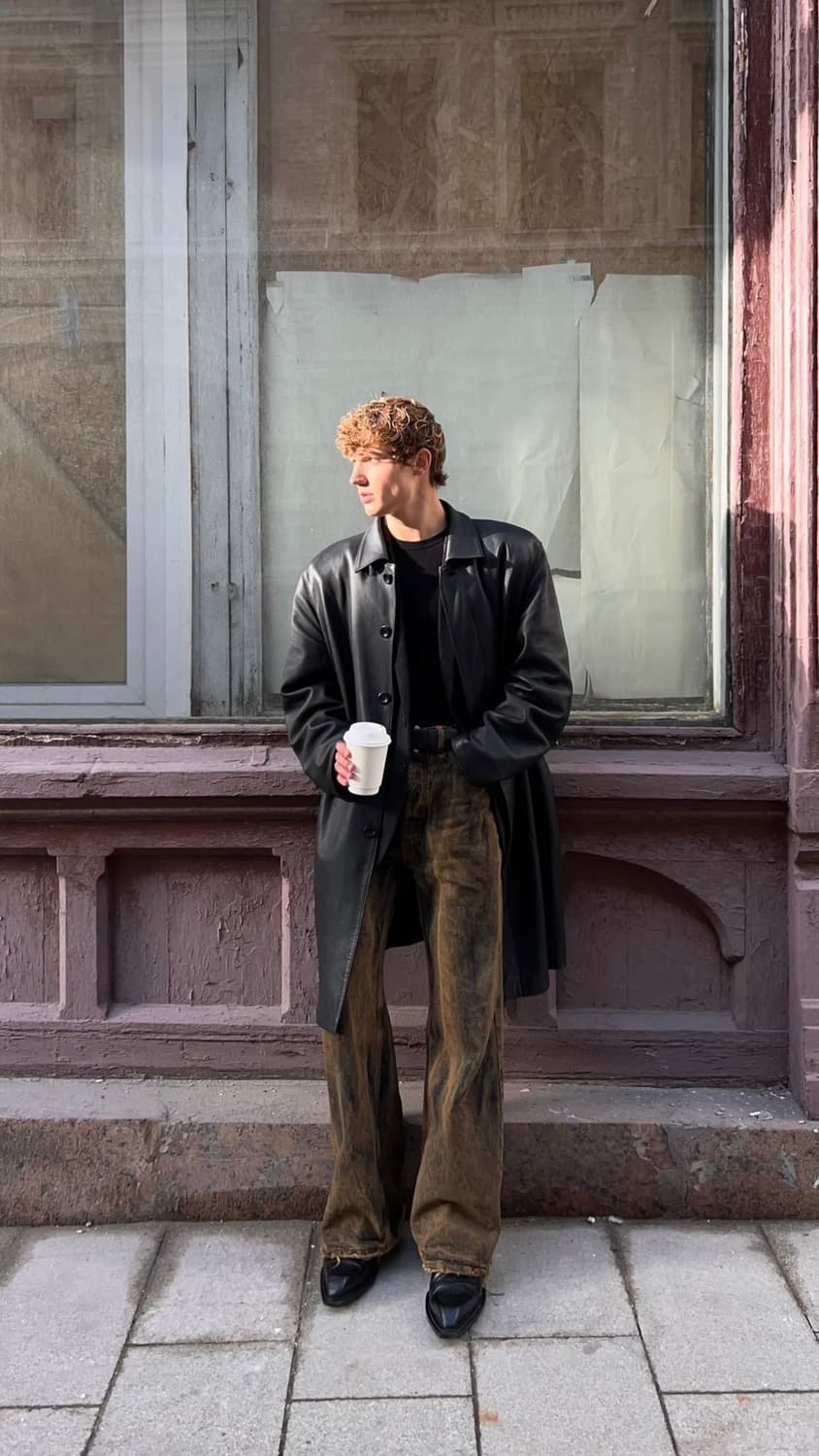 90's USA Made 골든베어 레더 코트 오버사이즈 코트 상품이미지3