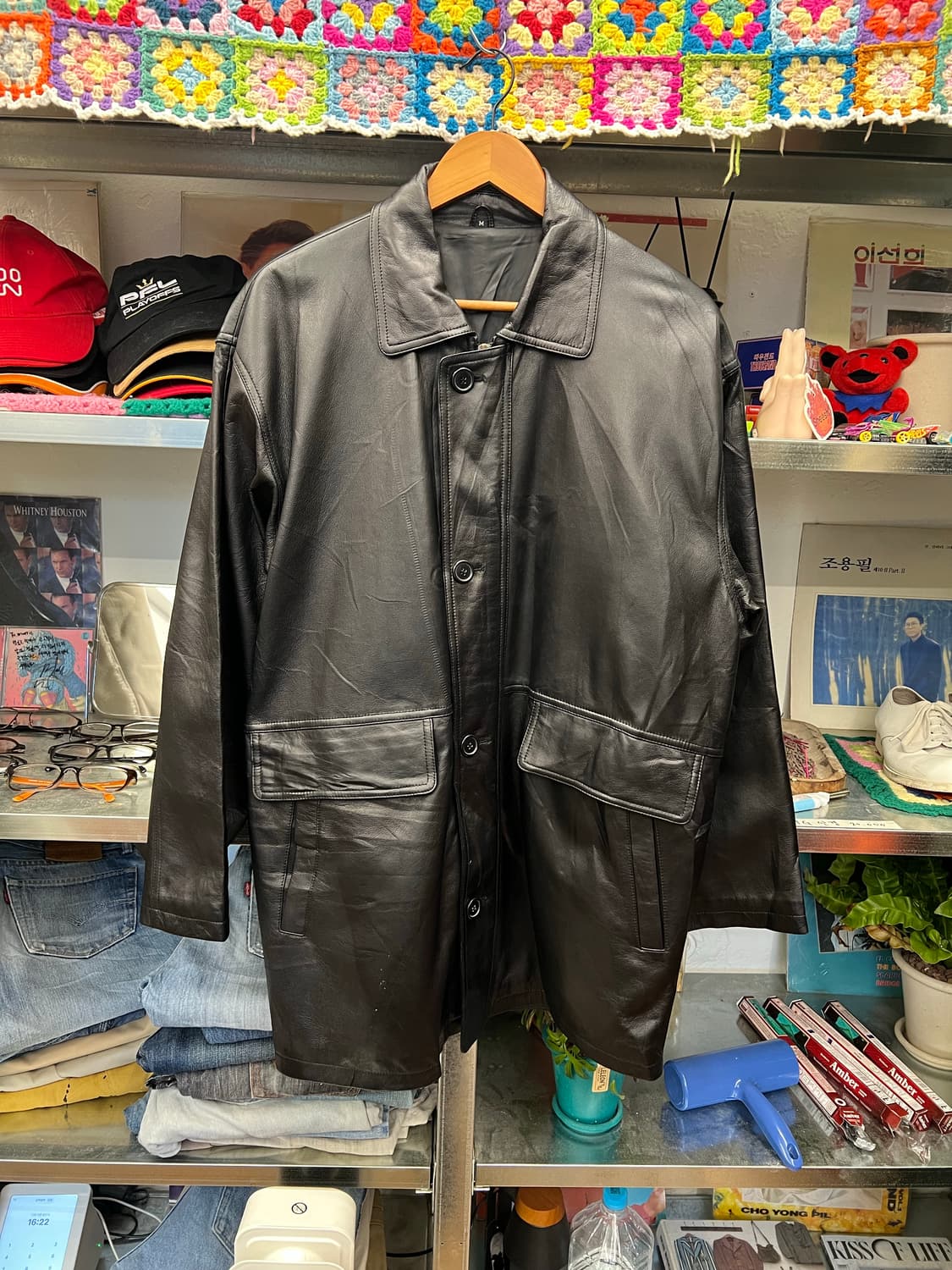 Deep Black Vintage Leather Long Coat  상품이미지1