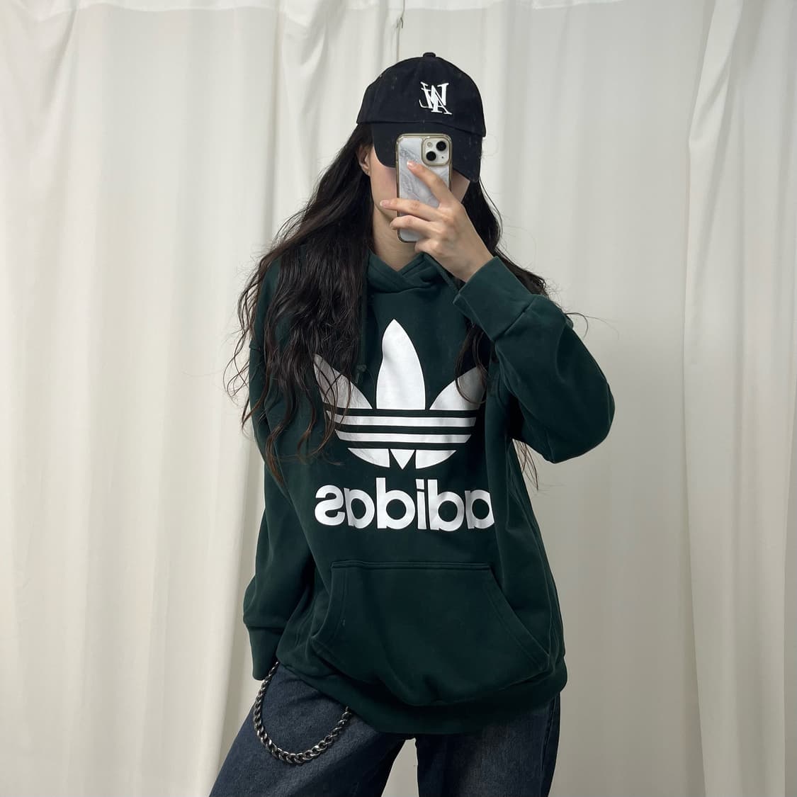 Adidas deep green Trefoil hoodie 상품이미지2