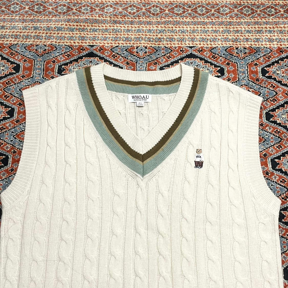 후아유 베이지 브이넥 꽈배기 니트조끼 남성L 상품이미지2