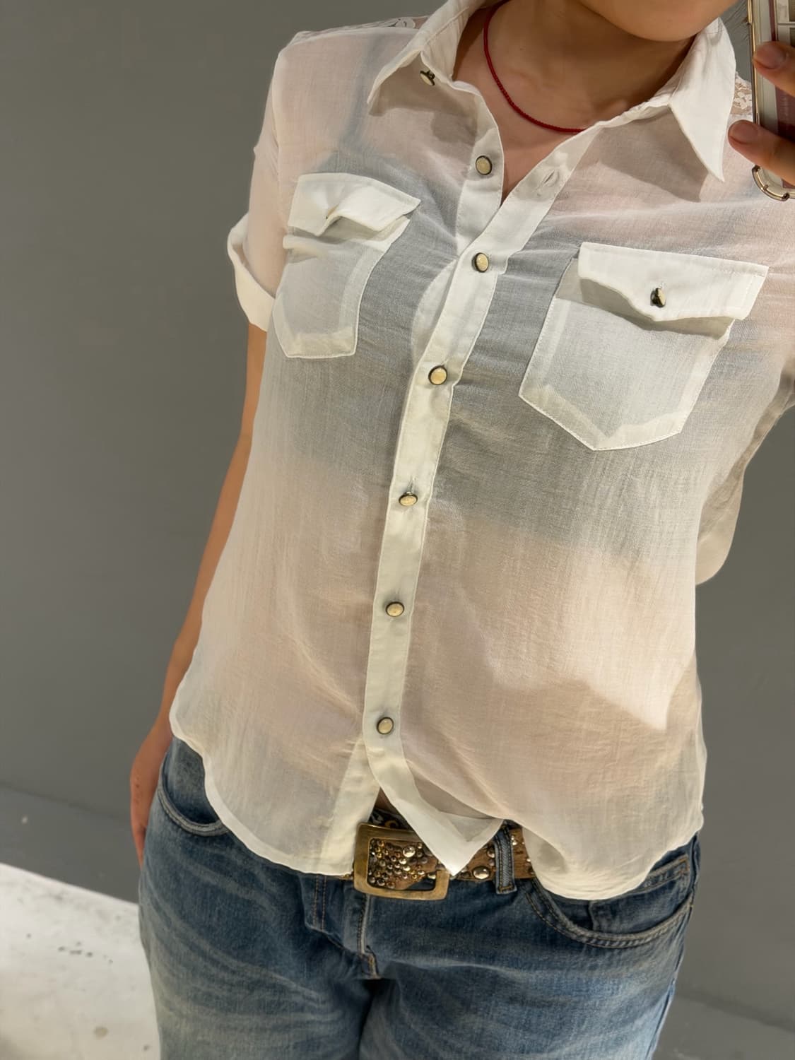 back lace point pocket shirt  상품이미지4
