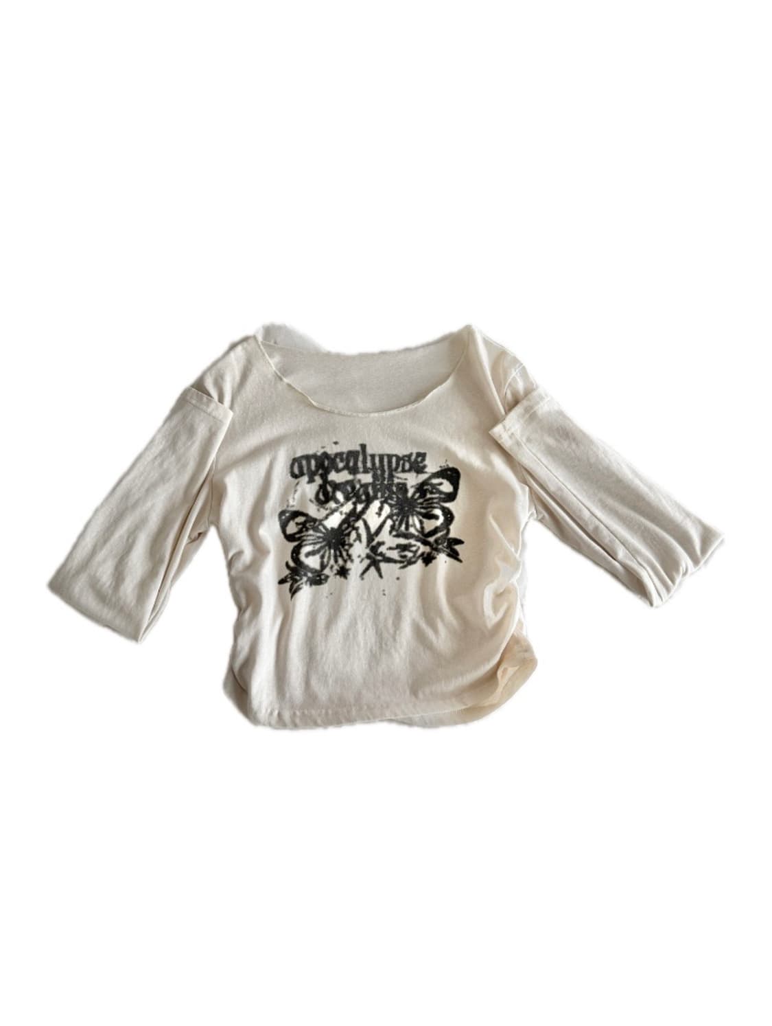 y2k vintage butterfly shirring crop T 상품이미지1