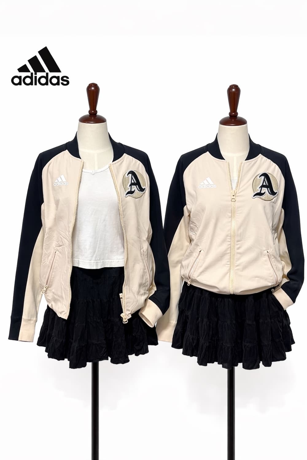 아디다스 여성 배색 집업 자켓 베이지 블랙 (Adidas Zip-up J 상품이미지1