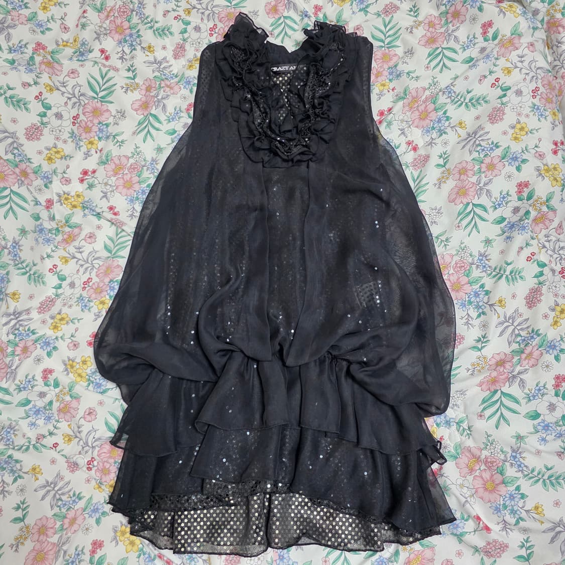 Crazy angel 일본빈티지)고딕시크벌룬 프릴 도트 쉬폰 캉캉 원피스 상품이미지2