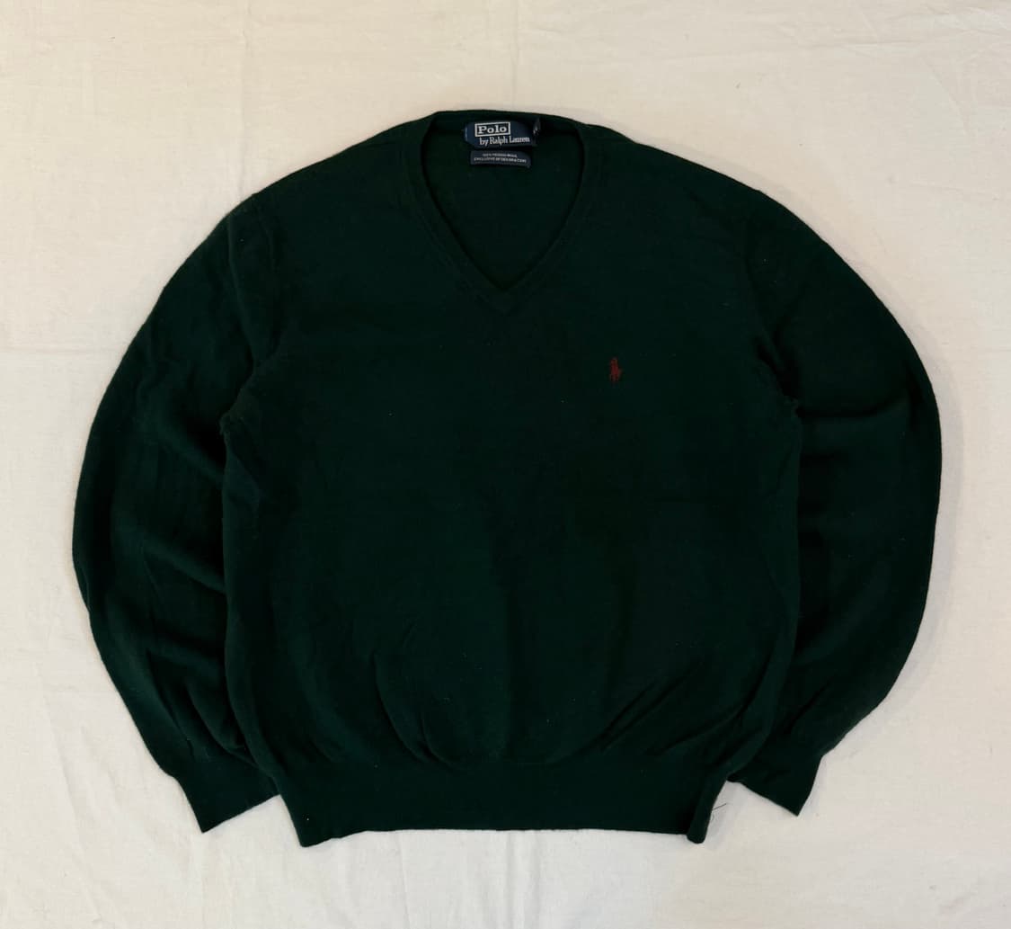폴로 랄프로렌 메리노 울 브이넥 니트 딥그린 상품이미지1
