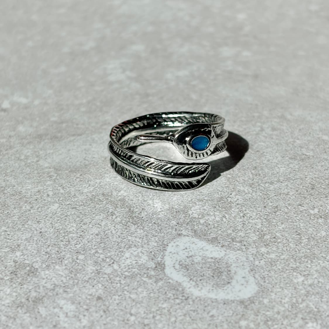 Oribell 에메랄드 스톤 깃털 엔틱 실버 오픈링 반지 상품이미지5