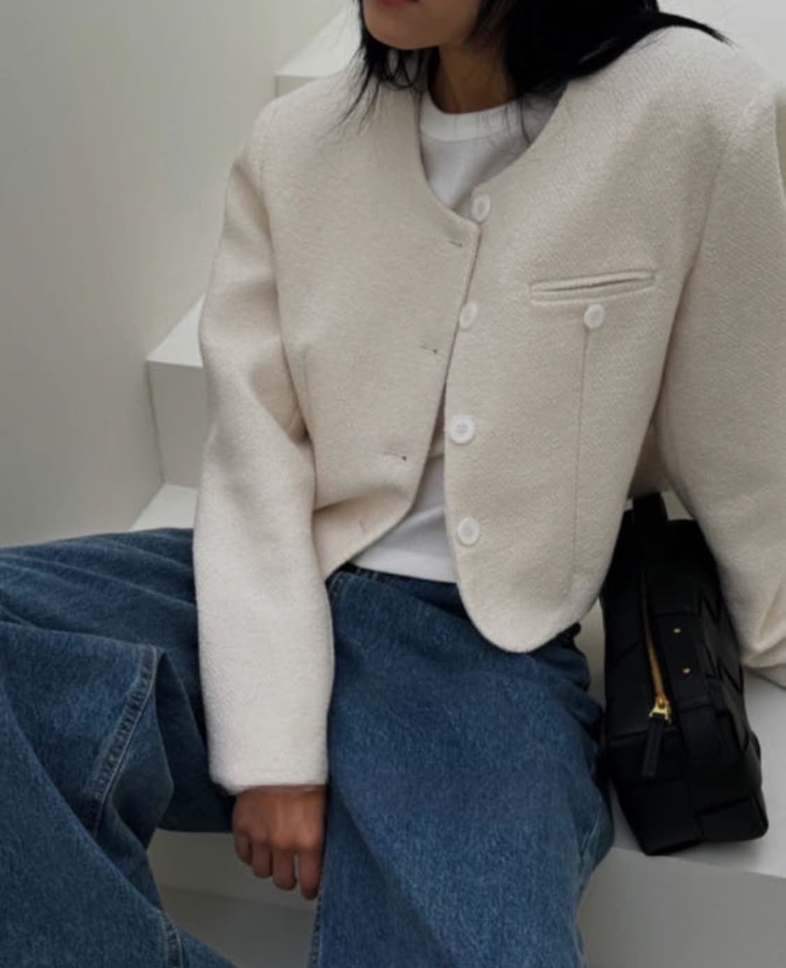 노카라 트위드 자켓 아이보리 상품이미지2