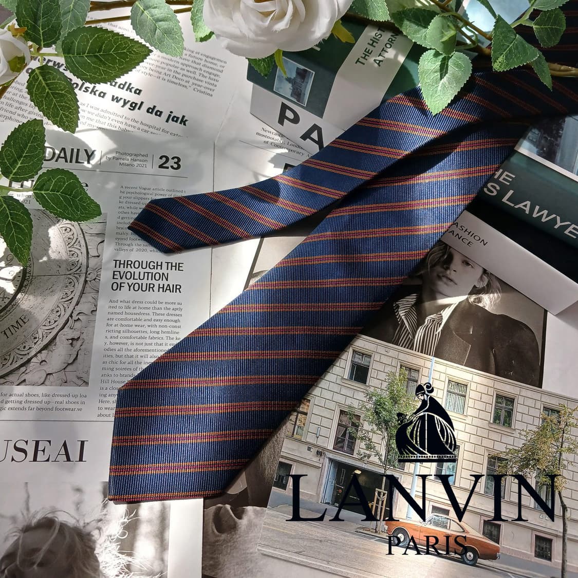 LANVIN 랑방 실크 네이비 스트라이프 넥타이 8cm A등급 E909
 상품이미지2