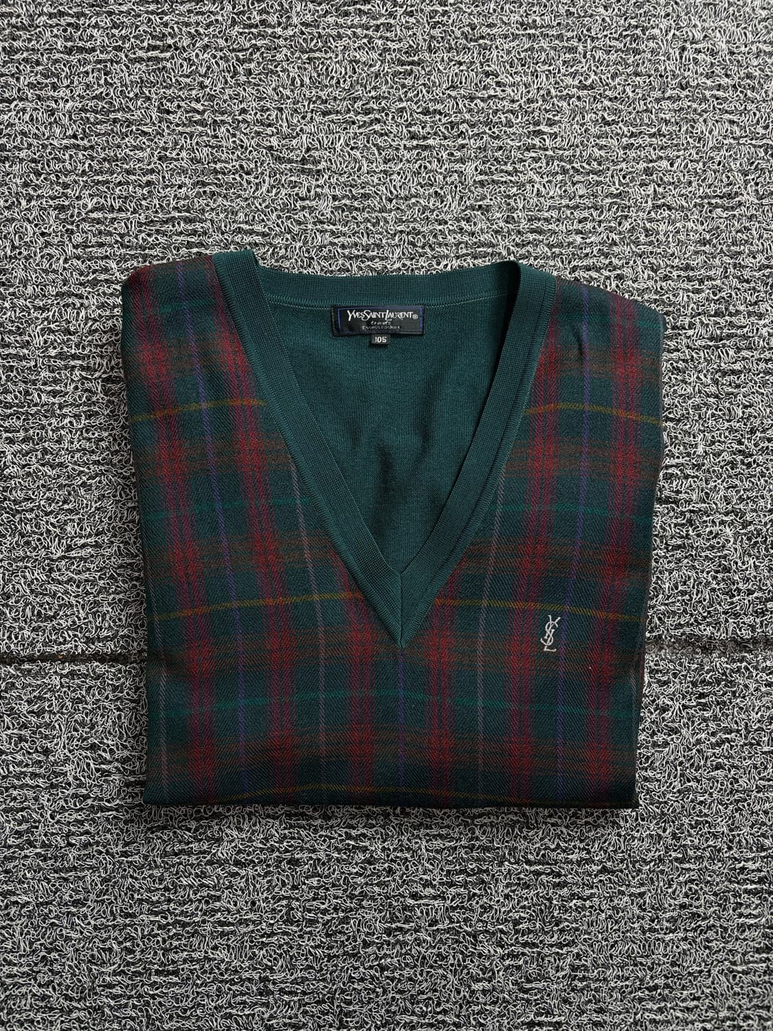 90s 입생로랑 자수로고 아카이브 체크 패턴 니트 2024 상품이미지1