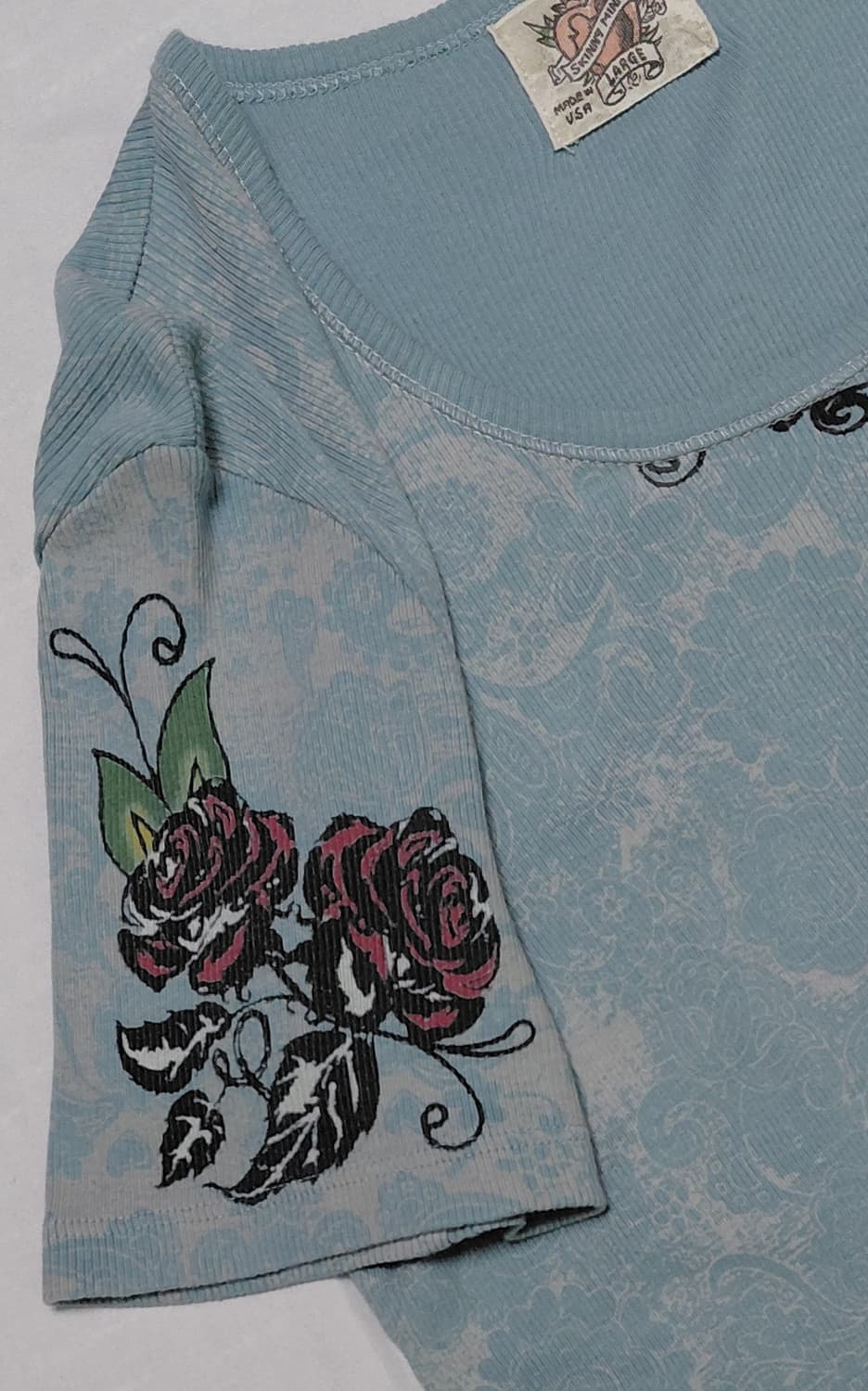 [L] 빈티지 Skinny Minnie 타투 아트 라인스톤 티셔츠 상품이미지3