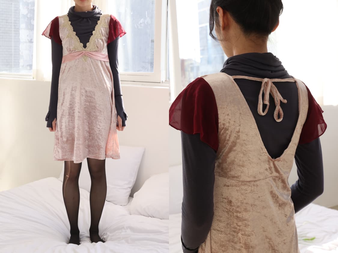 핑크 와인 벨벳 원피스 상품이미지6