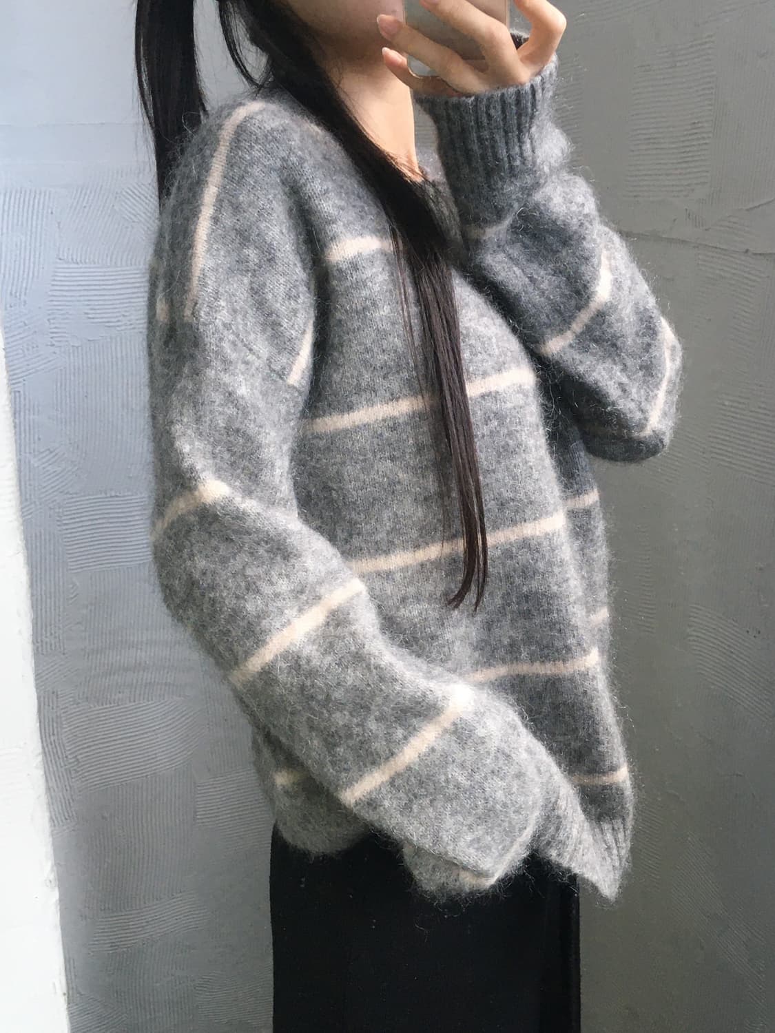 Acne Studios 아크네스튜디오 울 모헤어 스트라이프 그레이 크루넥 상품이미지3