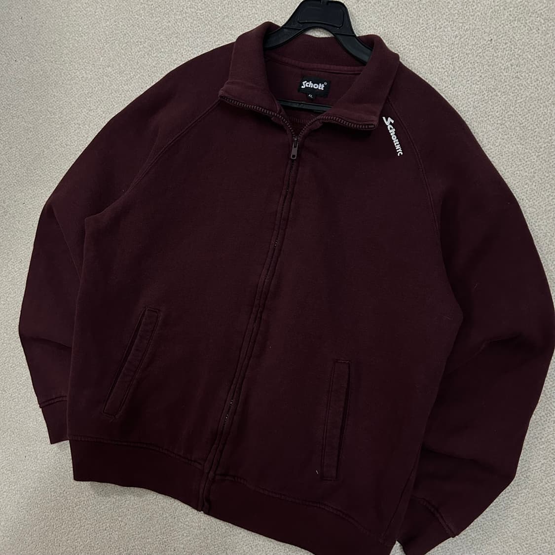  (XL) 90s 쇼트 버건디 코튼 집업 상품이미지2