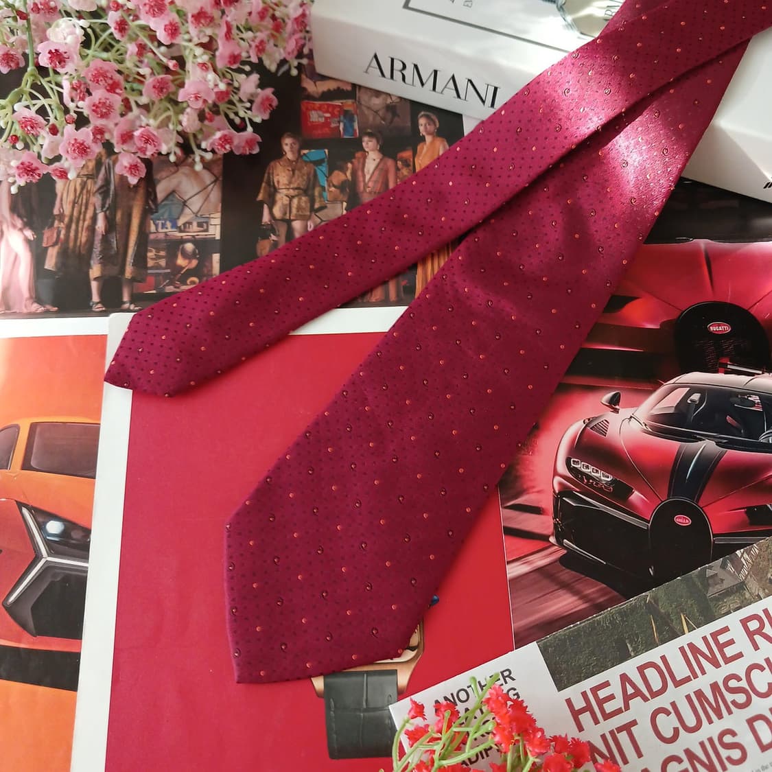 조르지오 아르마니 실크 버건디 패턴 넥타이 9cm A+등급 A19214
 상품이미지3