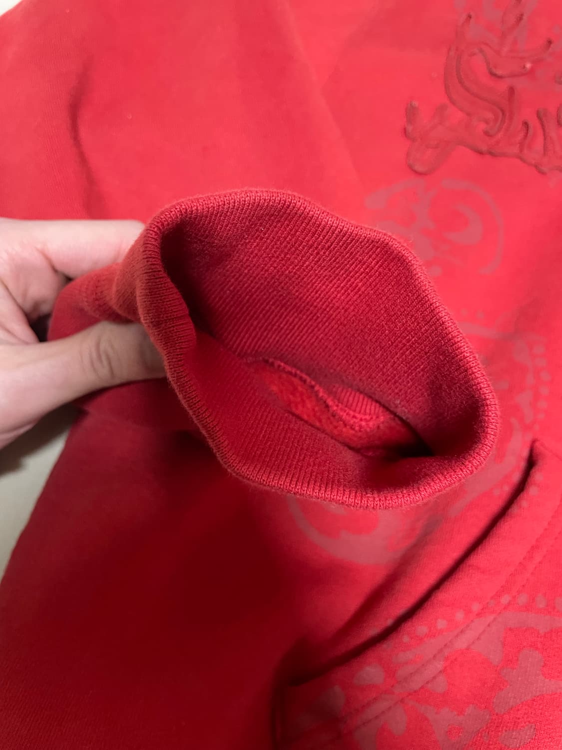 슈프림 레더 아플리케 집업 후드 스웨트셔츠 번트 레드 - 25SS 교환 상품이미지8