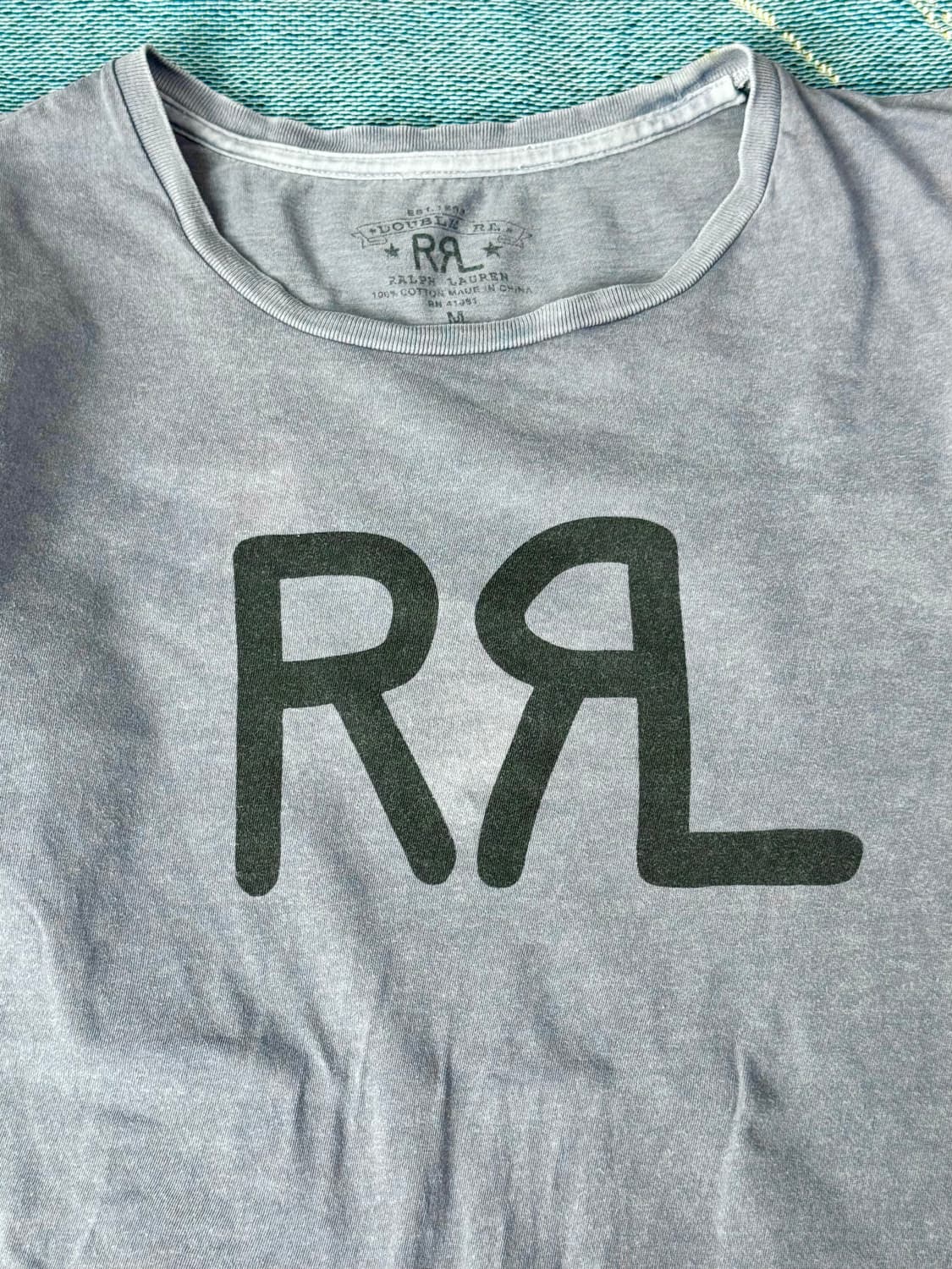 RRL 더블알엘 로고 티셔츠 더스티 블루 페이딩됨 상품이미지6