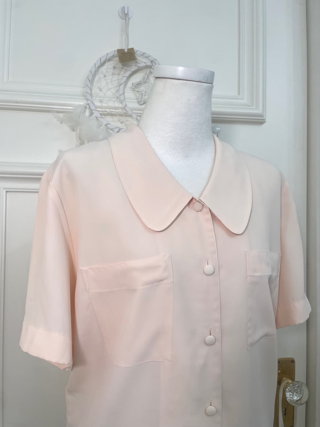 coral collar pleats sleeve half blouse 상품이미지6