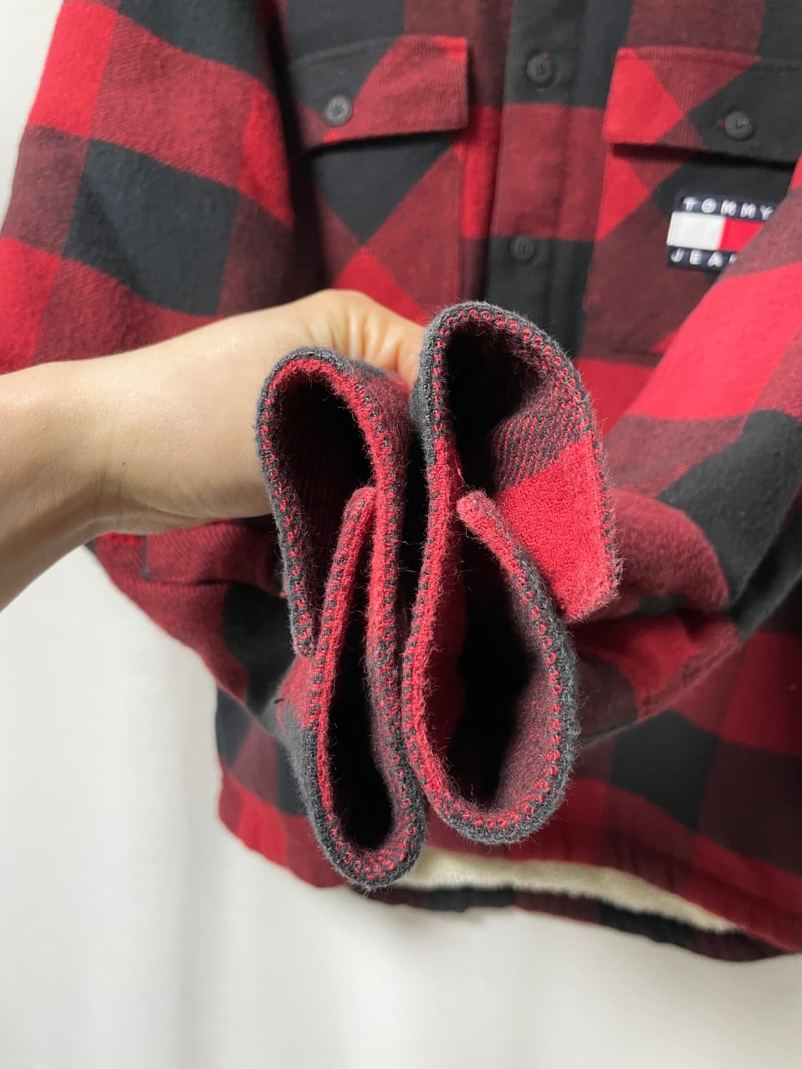 타미진스 남성 루즈핏 뽀글이 안감 셰르파 플란넬 체크 셔츠 자켓 _ 레드 상품이미지5