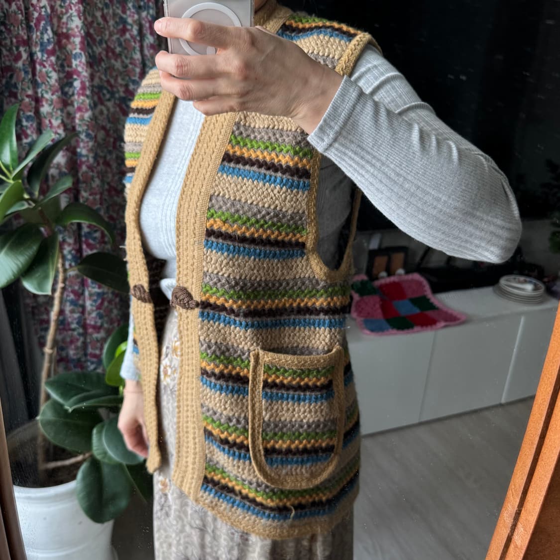 베이지 컬러믹스 빈티지 니트 조끼 베스트 상품이미지2