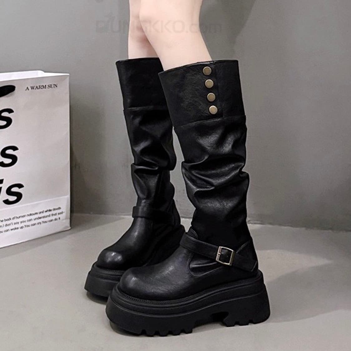 블랙 통굽 롱부츠 (미착용) 상품이미지1