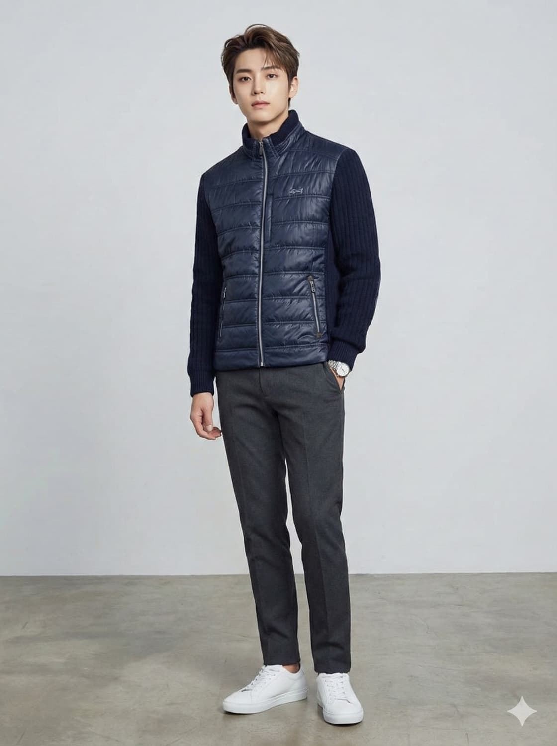 루이까스텔 울혼방 하이브리드 누빔 니트 집업 상품이미지1